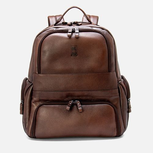 Mochila Grande Feita em Couro Floater Premium Alça Costas Divisória Notebook 3 Bolsos 1 Bolso Sapato Externo Masculina Milano Conhaque 13670