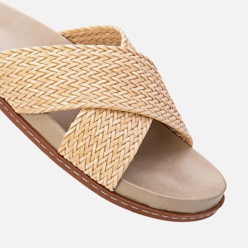 Sandália Papete Tiras Tramado tipo Tressê Cruzadas em X e Palmilha Anatômica Feminino Milano Off White 13687