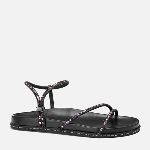 Sandália Papete Solado Anatômico Tiras Finas Brilho em Mix de Pedrarias e Strass Multicolor e Calce Prático com Regulagem  Feminino Milano Preto 13688