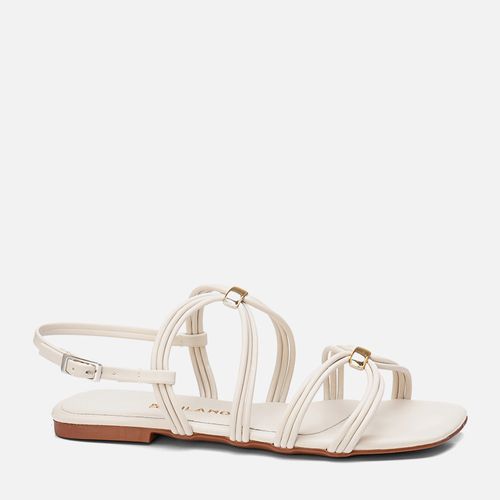 Sandália Rasteira Palmilha Quadrada Tiras Finas Brilho Strass Feminino Milano Off White 13696