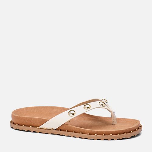 Sandália Papete Solado Tratorado Palmilha Anatômica Tira tipo Chinelo Aplicação Metais Esferas Feminino Milano Off White 13713