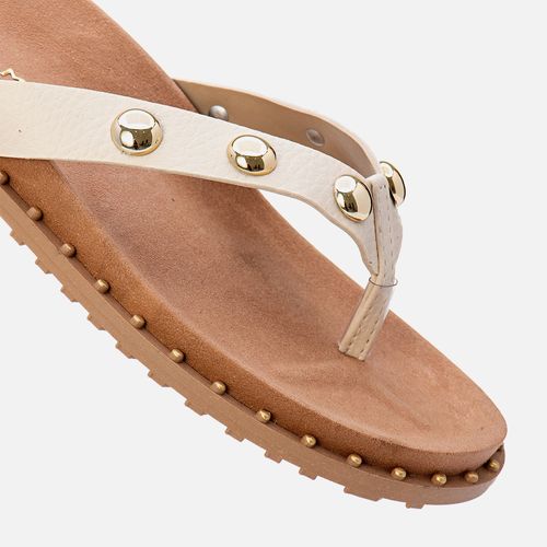 Sandália Papete Solado Tratorado Palmilha Anatômica Tira tipo Chinelo Aplicação Metais Esferas Feminino Milano Off White 13713