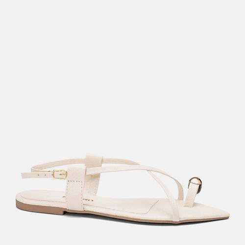 Sandália Rasteira Bico Folha Ring Toe Anel no Dedão Aplicação Peça Orgânica Tiras Cruzadas em X Feminino Milano Off White 13704