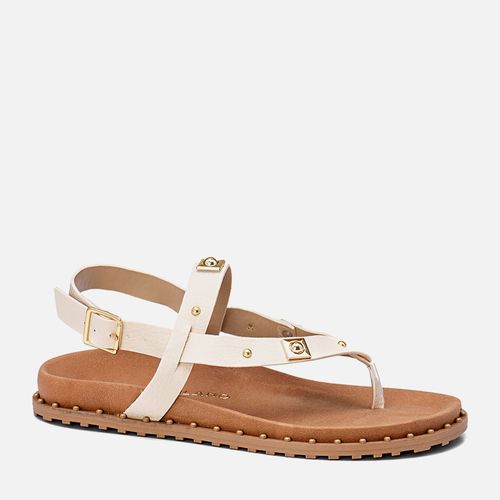 Sandália Papete Solado Tratorado Palmilha Anatômica Tira tipo Chinelo Metais Tachas e Rebites  Feminino Milano Off White 13712