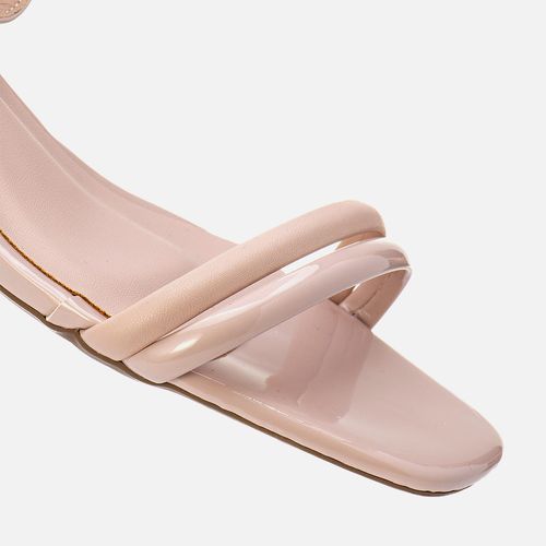 Sandália Salto Médio Bloco Tiras Estruturadas Brilho Verniz e Fosco Feminino Milano Rosado 13711