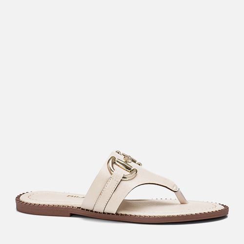Sandália Rasteira Tira Tipo Chinelo Detalhe Maxi Fivela e Rebites Feminino Milano Off White 13701