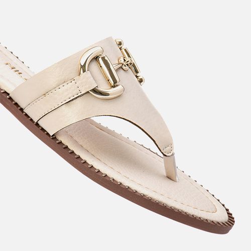 Sandália Rasteira Tira Tipo Chinelo Detalhe Maxi Fivela e Rebites Feminino Milano Off White 13701
