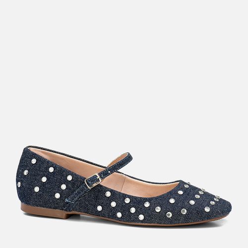 Sapatilha Rasteira Fechado Bico Redondo Tira Boneca Brilho Strass  Feminino Milano Jeans 13790
