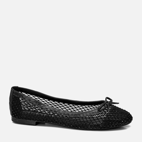 Sapatilha Rasteira Fechada Bico Redondo Transparente Brilho Strass Hotfix Furta-Cor Lacinho Feminino Milano Black 13733