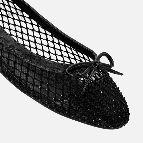 Sapatilha Rasteira Fechada Bico Redondo Transparente Brilho Strass Hotfix Furta-Cor Lacinho Feminino Milano Black 13733
