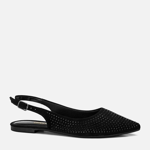 Sapatilha Rasteira Slingback Aberta Bico Fino Lurex Brillho Strass HotfixFeminino Milano Preto 13738