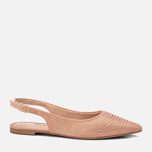 Sapatilha Rasteira Slingback Aberta Bico Fino Lurex Brillho Strass Hotfix Feminino Milano Rosado 13738