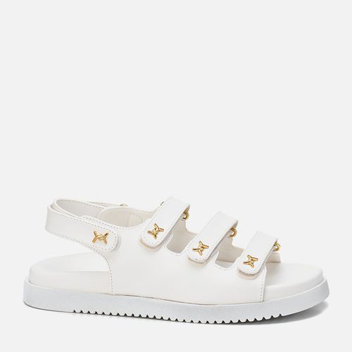 Sandália Papete Robusta Sola Alta Tratorada Metal Arame Farpado Calce Prático Velcro Feminino Milano Branco 13729