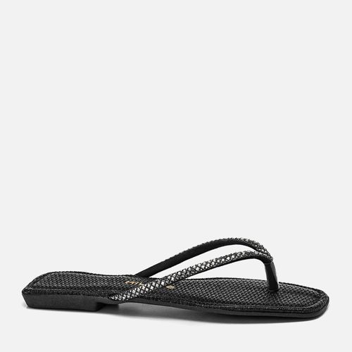 Sandália Rasteira de Dedo tipo Chinelo Tramado Aplicação Brilho Manta de Strass Pedrarias Feminino Milano Preto 13747