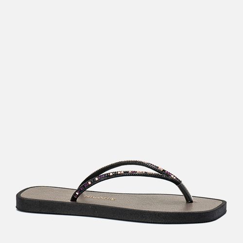 Sandália Chinelo Emborrachado de Dedo Aplicação Brilho Manta de Strass Pedrarias Feminino Milano Prata Velho 13748