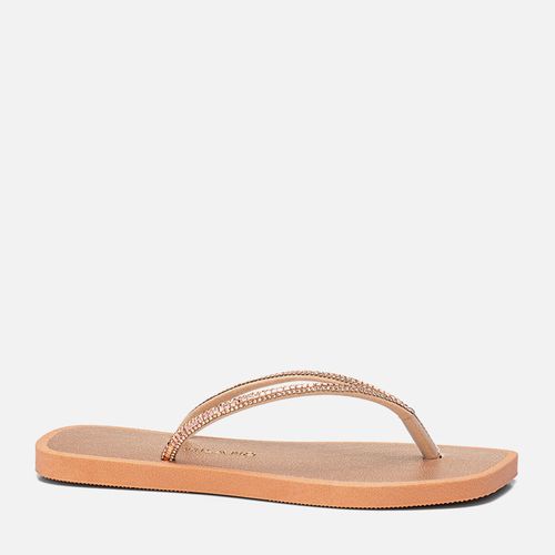 Sandália Chinelo Emborrachado de Dedo Aplicação Brilho Manta de Strass Pedrarias Feminino Milano Cobre 13748