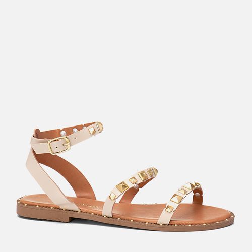 Sandália Rasteira MetaisTachas Spike de Pirêmide Rebites Estilo Folk Feminino Milano Off White 13742