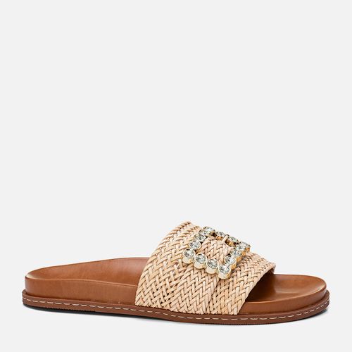 Sandália Papete tipo Slide Tramado Tressê Fivela Brilho Strass  Feminino Milano Off White 13760