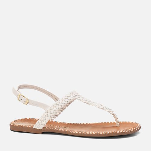 Sandália Rasteira Tramado Tranças Feito à Mão tipo Chinelo de Dedo Contorno tipo Crochê  Feminino Milano Off White 13746