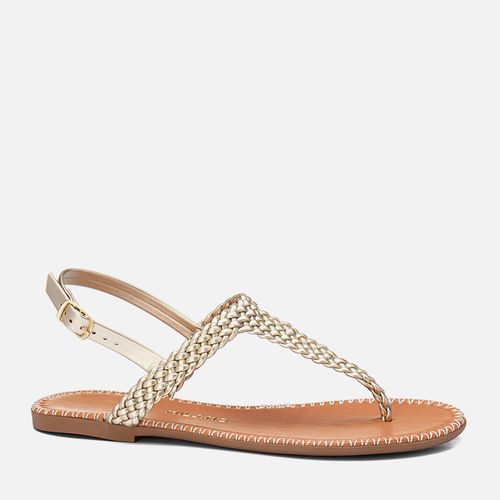 Sandália Rasteira Tramado Tranças Feito à Mão tipo Chinelo de Dedo Contorno tipo Crochê  Feminino Milano Ouro Light 13746