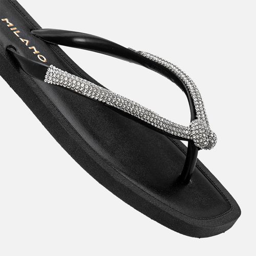Sandália Chinelo de Dedo Brilho Manta de Strass Nozinho Feminino Milano Preto 13749