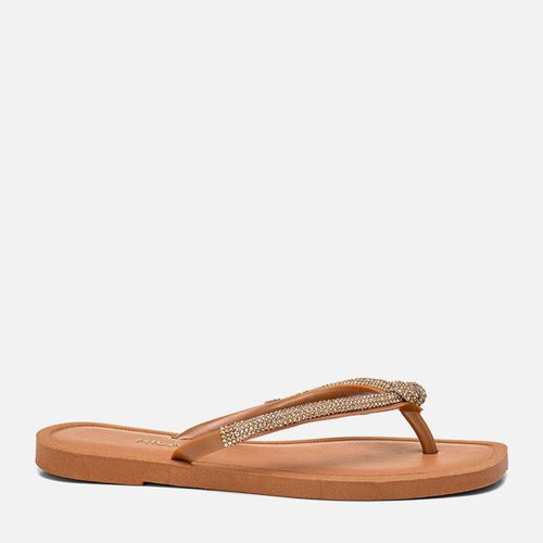 Sandália Chinelo de Dedo Brilho Manta de Strass Nozinho Feminino Milano Caramelo 13749