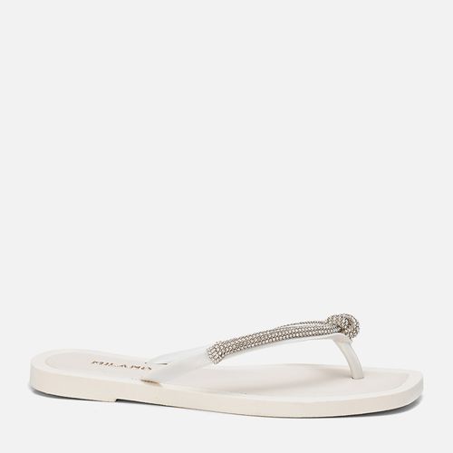 Sandália Chinelo de Dedo Brilho Manta de Strass Nozinho Feminino Milano Off White 13749