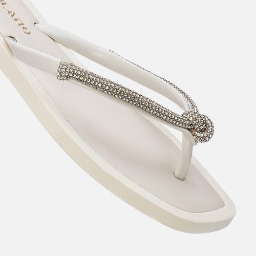 Sandália Chinelo de Dedo Brilho Manta de Strass Nozinho Feminino Milano Off White 13749