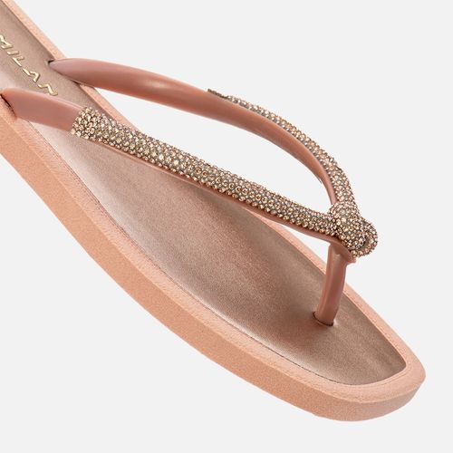 Sandália Chinelo de Dedo Brilho Manta de Strass Nozinho Feminino Milano Rosado 13749