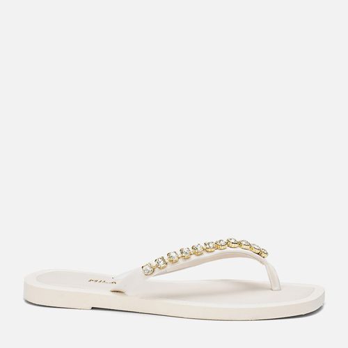 Sandália Chinelo de Dedo Metais Mix de Pedrarias Feminino Milano Off White 13750