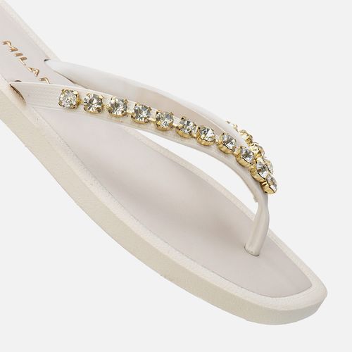Sandália Chinelo de Dedo Metais Mix de Pedrarias Feminino Milano Off White 13750