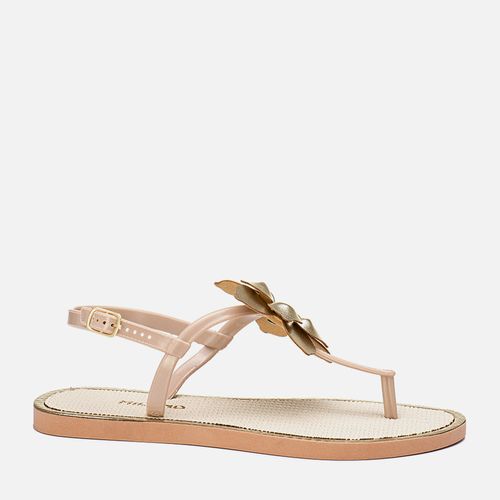 Chinelo Sandália de Dedo Flor Metalizada Metal Dourado Feminino Milano Ouro Light 13752