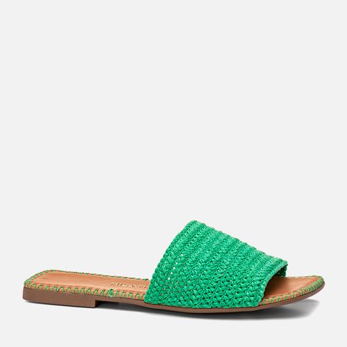 Sandália Rasteira Tira Slide Tramado Natural Costura Crochê Feminino Milano Verde 13791