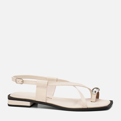 Sandália Salto Bloco Baixo Ring Toe Peça Metalizada Orgânica Feminino Milano Off White 13794