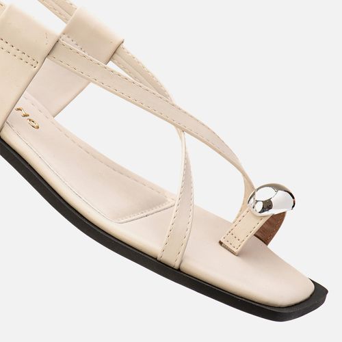 Sandália Salto Bloco Baixo Ring Toe Peça Metalizada Orgânica Feminino Milano Off White 13794