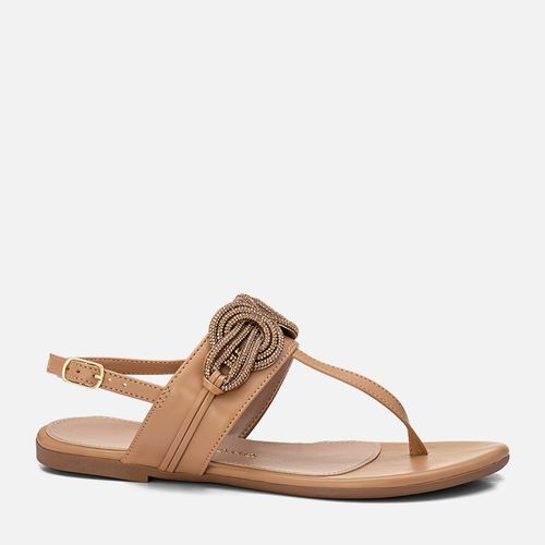 Sandália Rasteira de Dedo Brilho Manta de Strass Nozinho  Feminino Milano Light Tan 13769