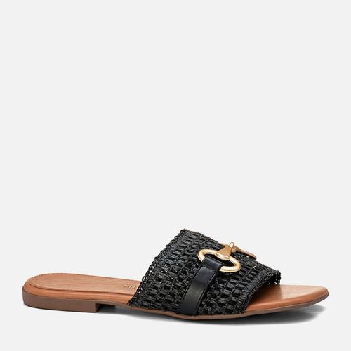 Sandália Rasteira Tira Slide Tramado Natural Fivela Feminino Milano Preto 13755