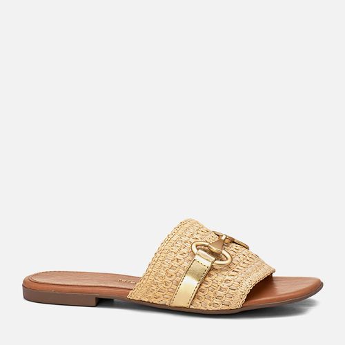 Sandália Rasteira Tira Slide Tramado Natural Fivela Feminino Milano Off White 13755