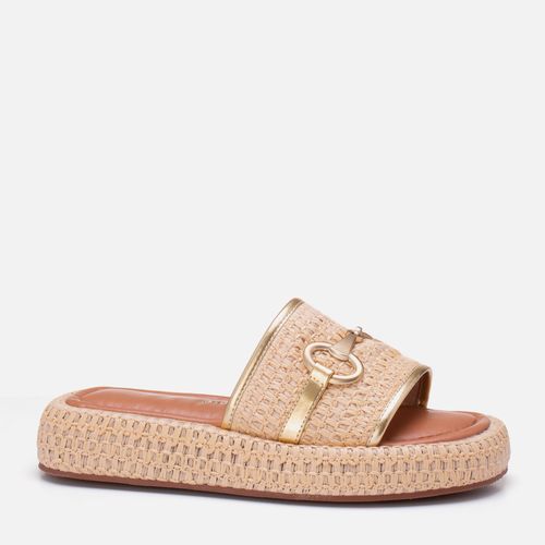 Sandália Papete Sola Alta Tira Slide Tramado Natural Fivela Feminino Milano Off White 13764