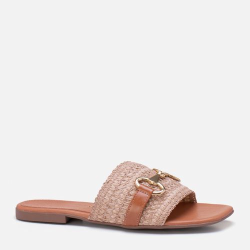 Sandália Rasteira Tira Slide Tramado Natural Fivela Feminino Milano Caramelo 13755