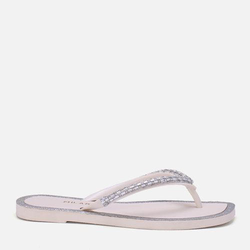 Sandália Chinelo de Dedo Mix de Pedrarias Strass e Glitter Feminino Milano Off White 13751