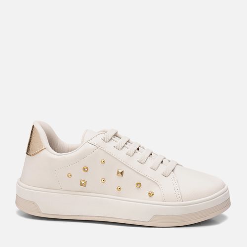 Tênis Sola Caixa Bicolor Brilho Strass Tachas Metalizado Calce Prático Elástico  Feminino Milano Off White 13814