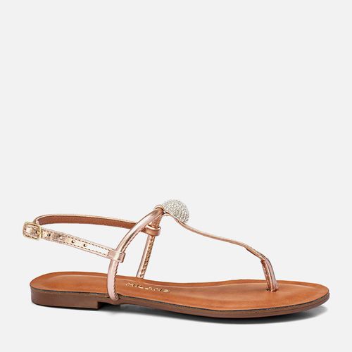 Sandália Rasteira tipo Chinelo Dedo Esfera Brilho Strass Feminino Milano Cobre 13842