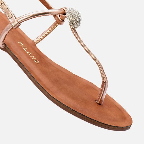 Sandália Rasteira tipo Chinelo Dedo Esfera Brilho Strass Feminino Milano Cobre 13842