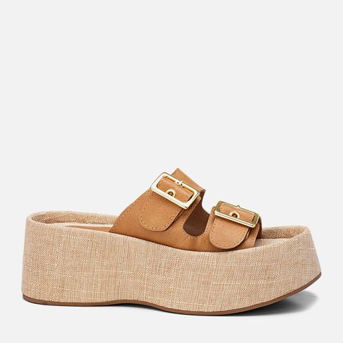 Sandália Papete tipo Tamanco Plataforma Tiras Largas Maxi Fivela Feminino Milano Palha 13826