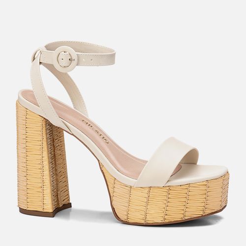 Sandália Plataforma tipo Meia Pata Palha Tramada Natural Feminino Milano Off White 13779