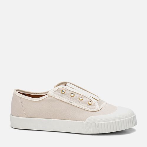 Tênis Sola Caixa Baixa Lona Calce Prático Sem Amarração Brilho em Strass  Feminino Milano Off White 12017