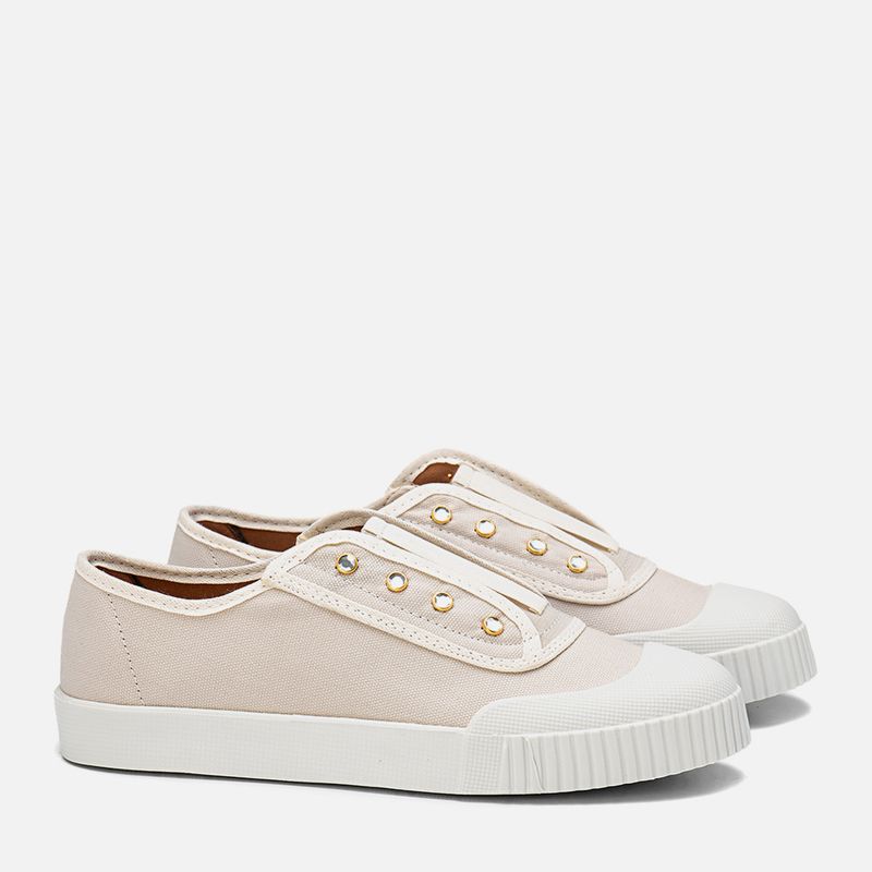Tenis-Sola-Caixa-Baixa-Material-Tramado-com-Visual-Natural-Calce-Pratico-Sem-Amarracao-Brilho-em-Strass-Feminino-Milano-Off-white-12017-