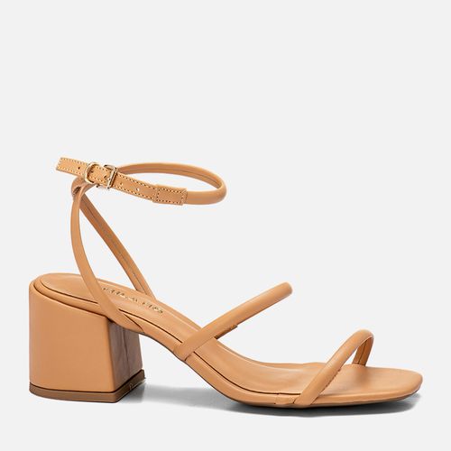 Sandália Salto Médio Bloco Palmilha Encaixada Tiras Estruturadas Feminino Milano Light Tan 13708