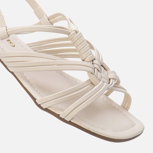 Sandália Salto Baixo Geométrico Tiras Finas Cruzadas Macramê e Nozinho Feminino Milano Off White 13777